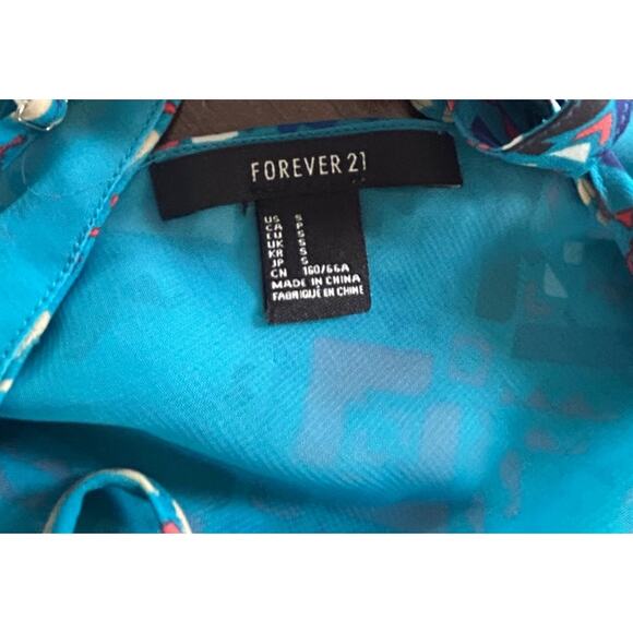 Forever 21 Blue Tribal Design Romper One Piece Summer Shorts Women's Size Small - Picture 7 of 9